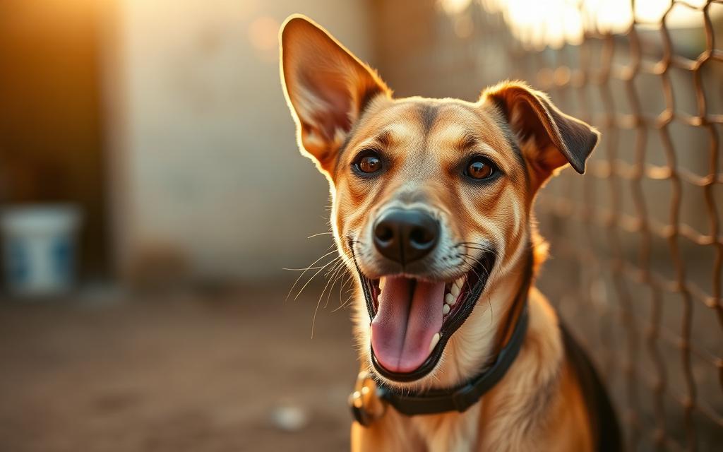 Rescued dog at the Marikina animal shelter in morning light
